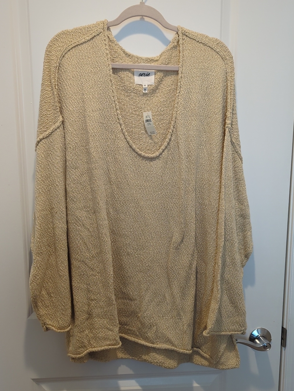 NWT aerie Beige Lightweight Knit V-Neck Pullover Size XXL